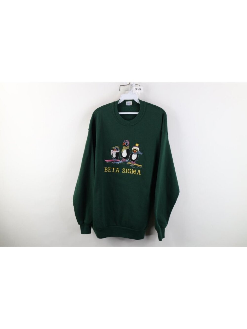 Vintage 90s Mens XL Faded Beta Sigma Fraternity Penguins Crewneck Sweatshirt USA